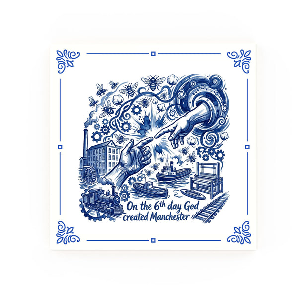 6th Day Delft blue decorative ceramic tile – Classic corner style