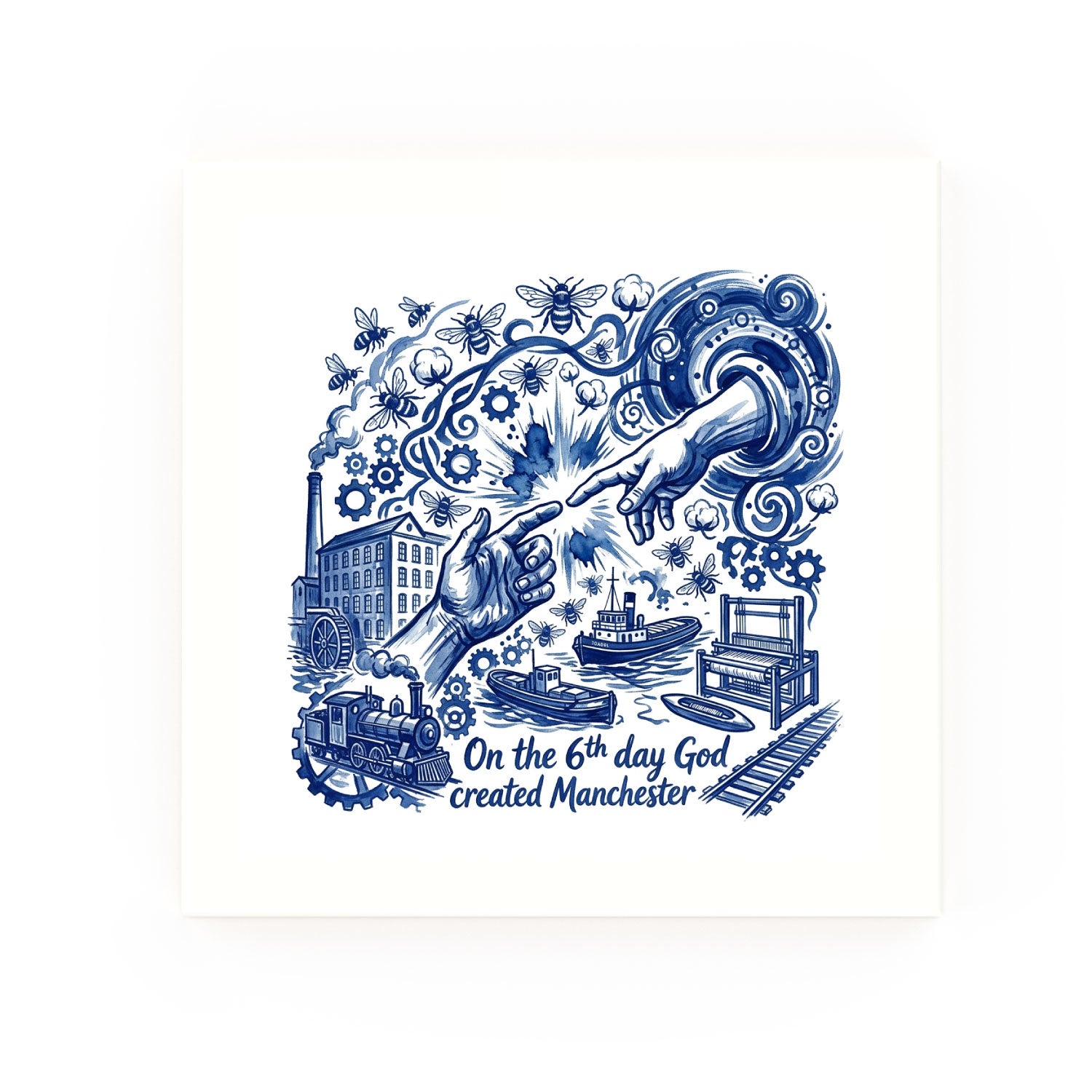 6th Day Delft blue decorative ceramic tile – no corner style
