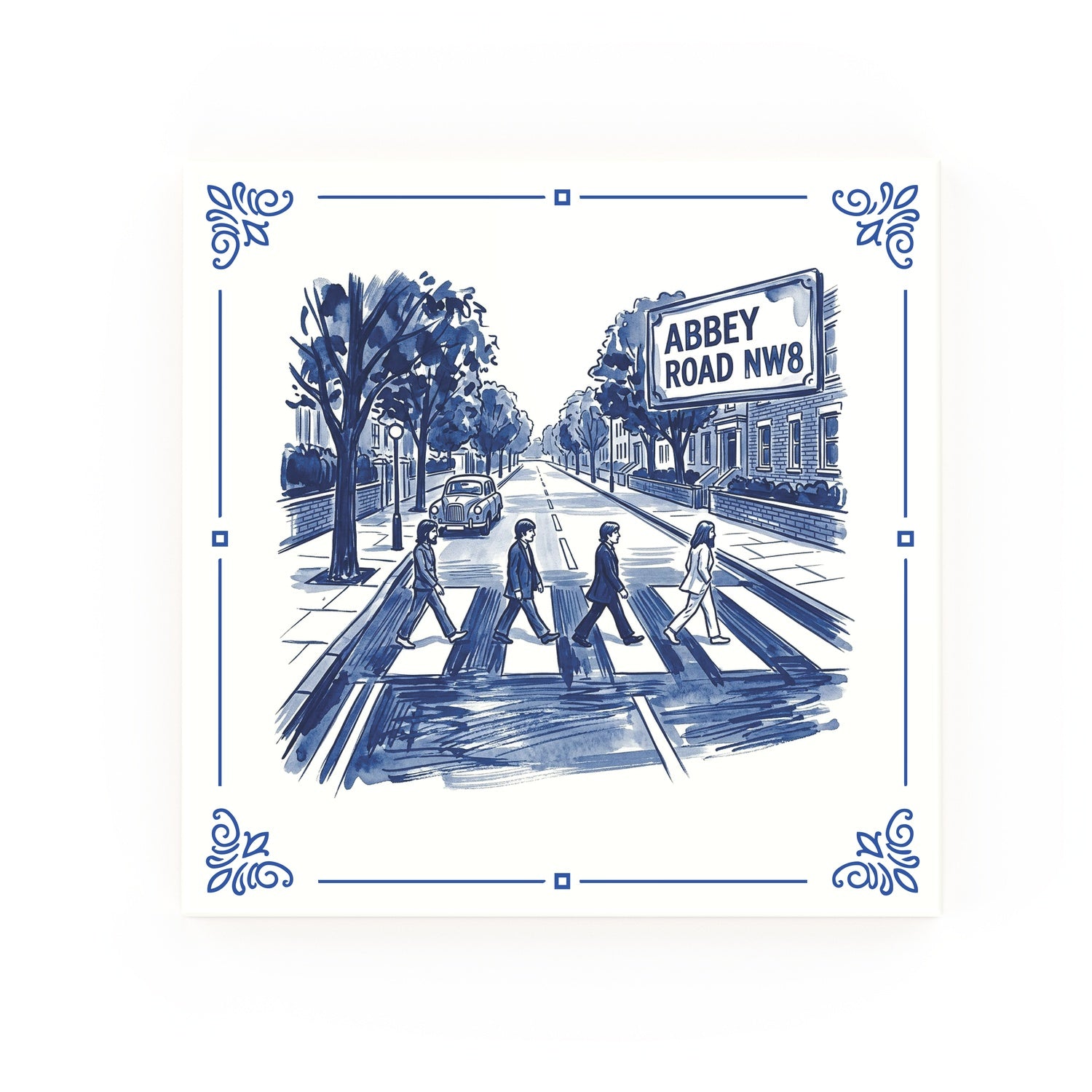 Abbey Road Delft blue decorative ceramic tile – Classic corner style