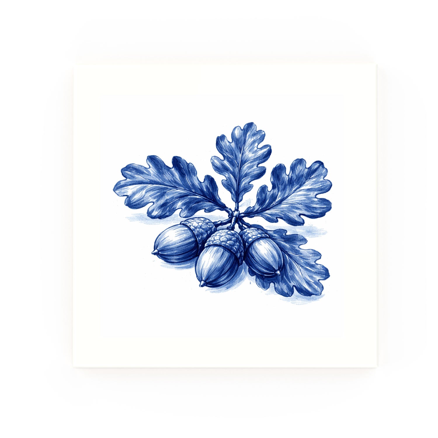 Acorns and Oak Leaves Delft blue decorative ceramic tile – no corner style
