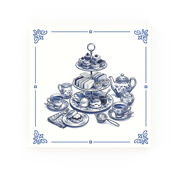 Afternoon tea Delft blue decorative ceramic tile – classic corners