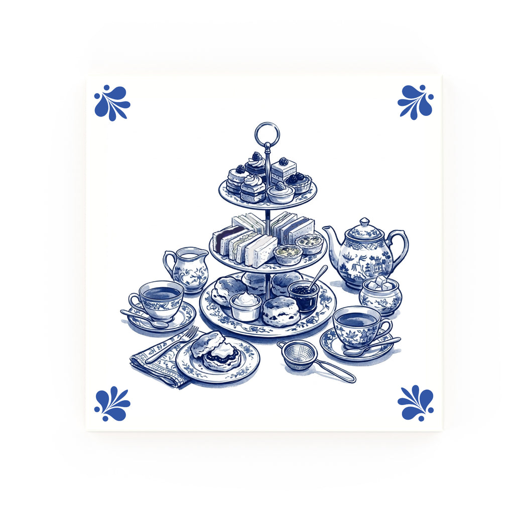 Afternoon tea Delft blue tile – modern rounded corners