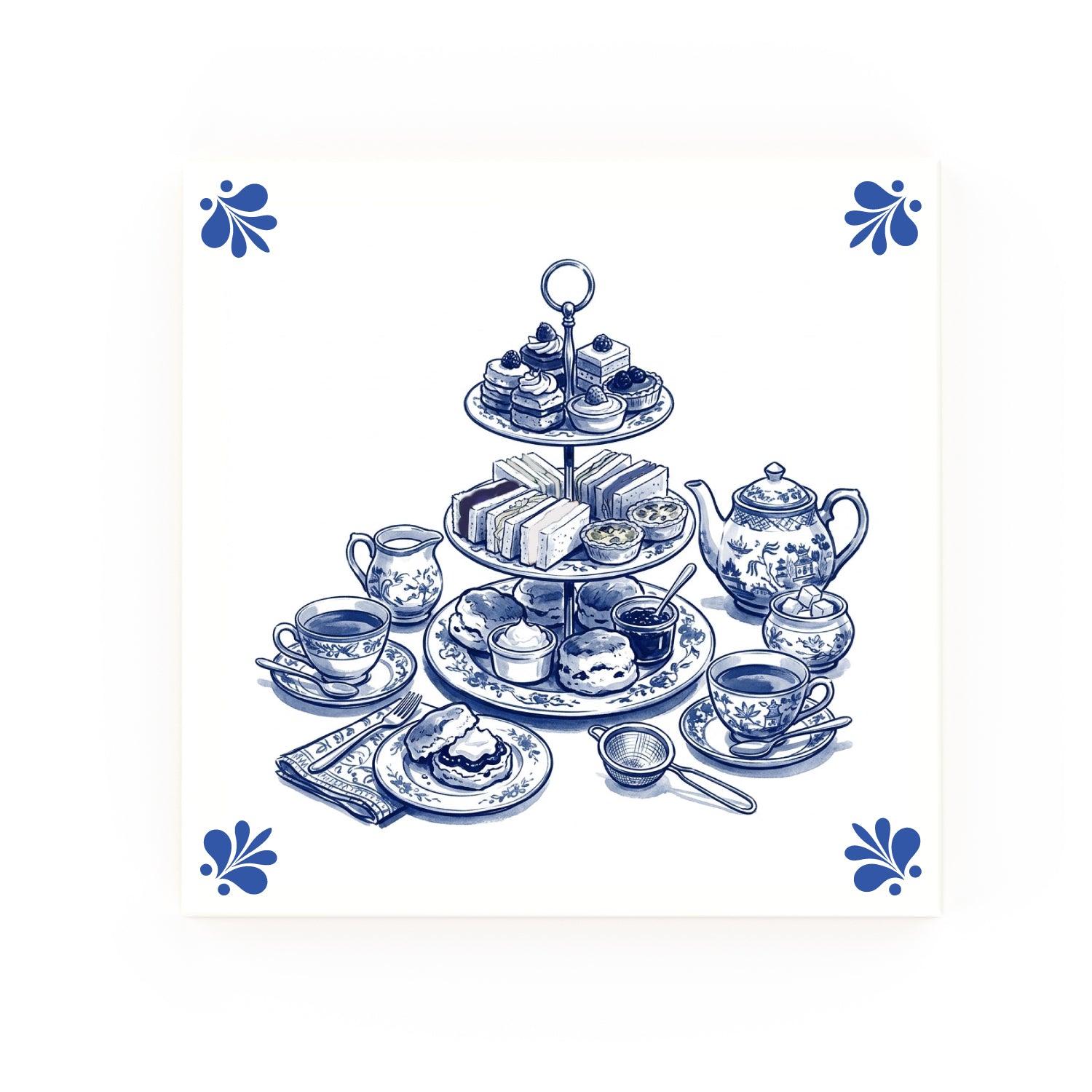 Afternoon tea Delft blue tile – modern rounded corners