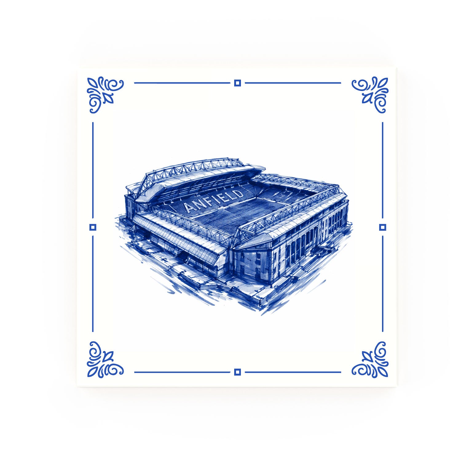 Anfield Delft blue decorative ceramic tile – Classic corner style