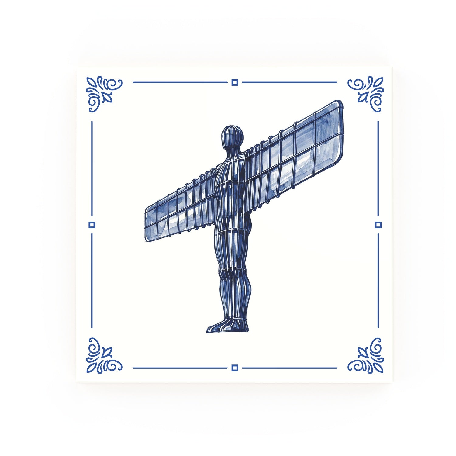 Angel of the North Delft blue decorative ceramic tile – classic corners