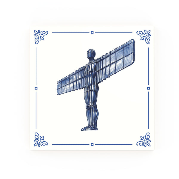 Angel of the North Delft blue decorative ceramic tile – classic corners