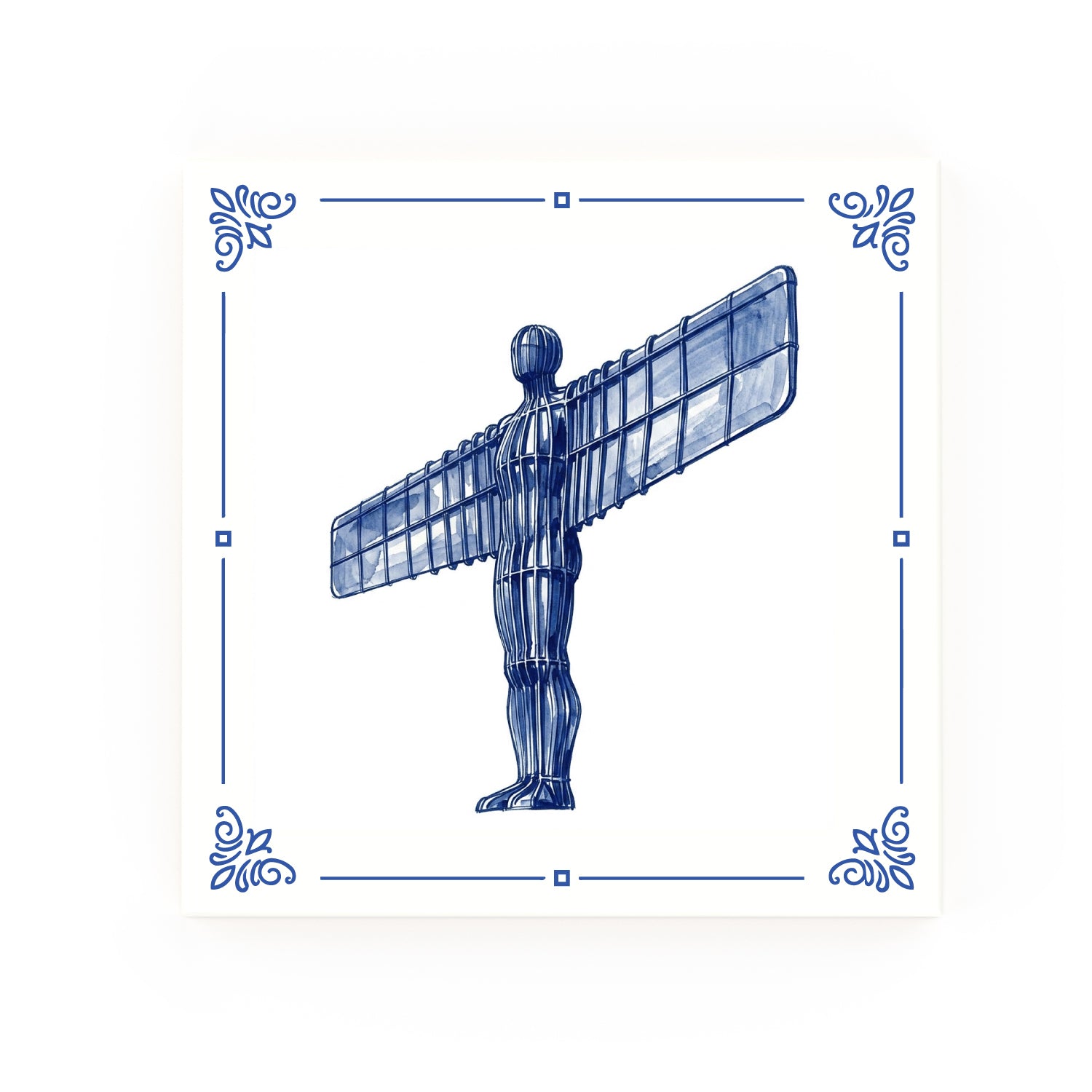Angel of the North Delft blue decorative ceramic tile – classic corners