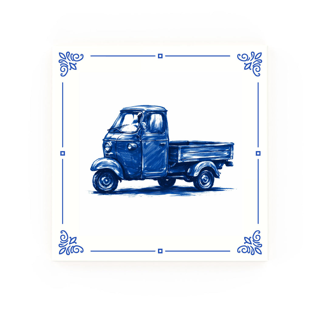 Piaggio Ape Delft blue decorative ceramic tile – Classic corner style