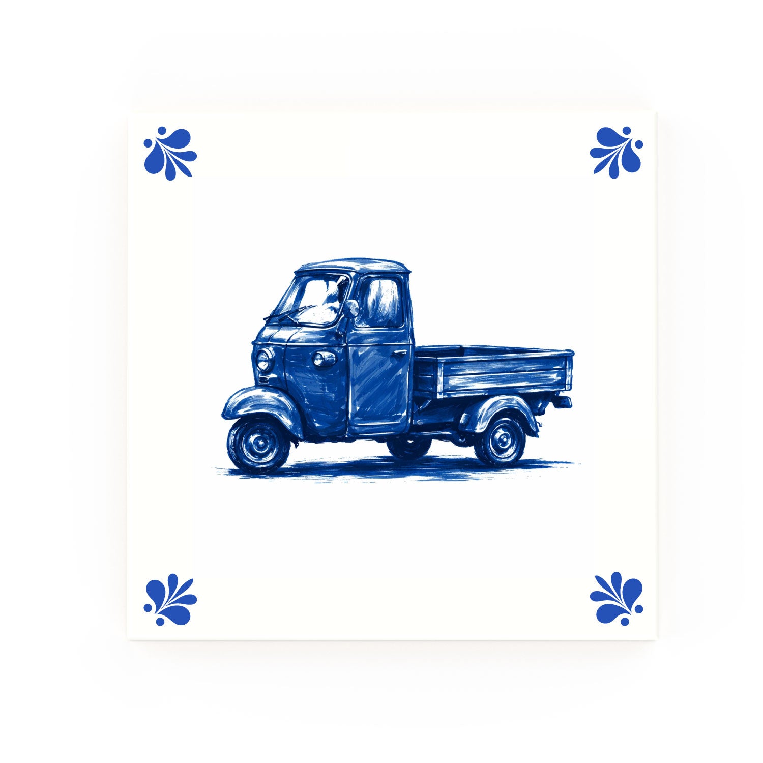 Piaggio Ape Delft blue decorative ceramic tile – Modern corner style