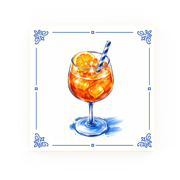 Aperol Delft blue decorative ceramic tile – Classic corner style
