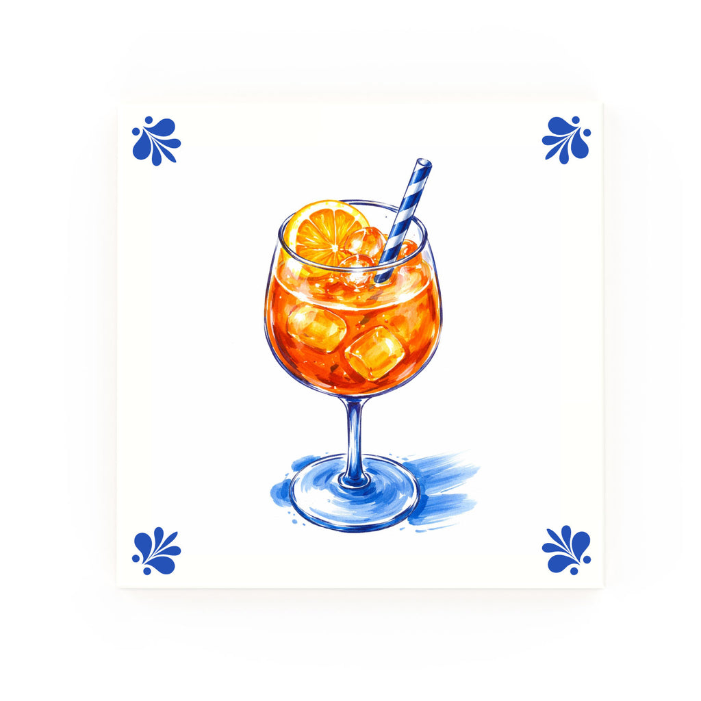 Aperol Delft blue decorative ceramic tile – Modern corner style