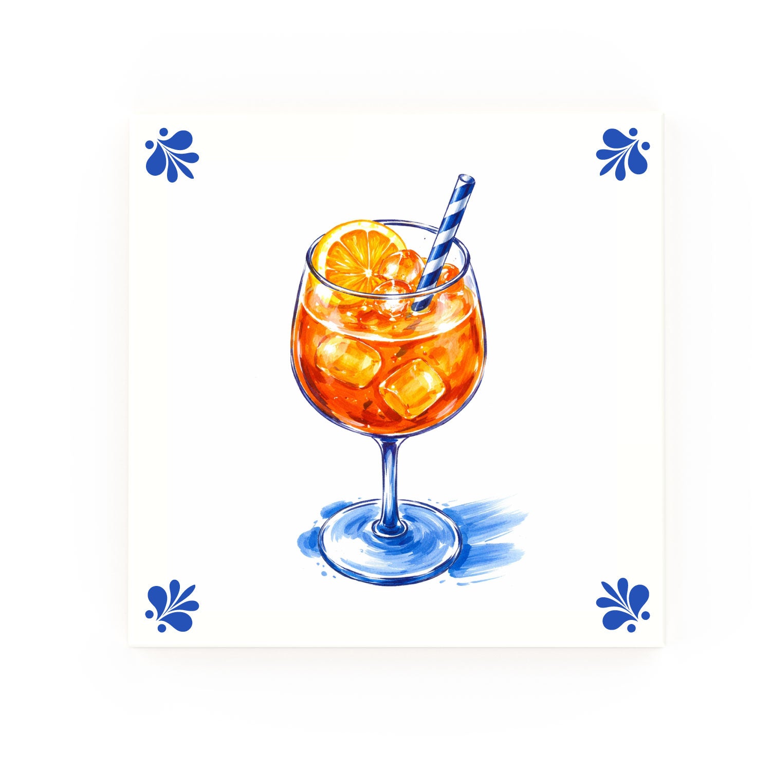 Aperol Delft blue decorative ceramic tile – Modern corner style