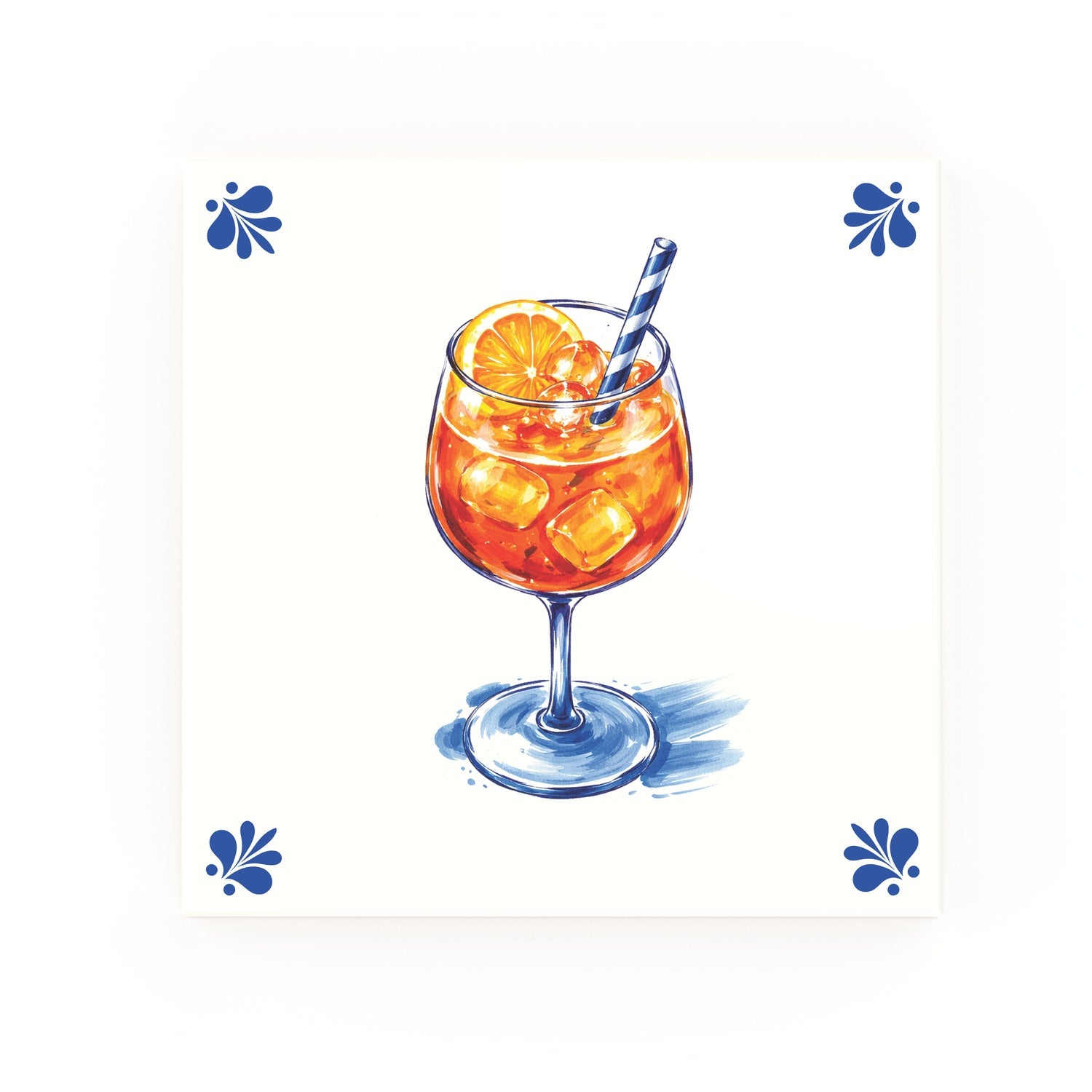 Aperol Delft blue decorative ceramic tile – Modern corner style