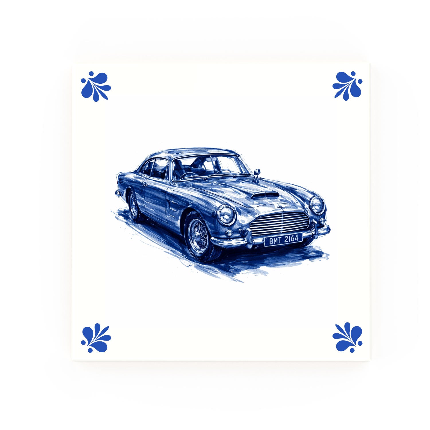 Aston Martin DB5 Delft blue decorative ceramic tile – Modern corner style