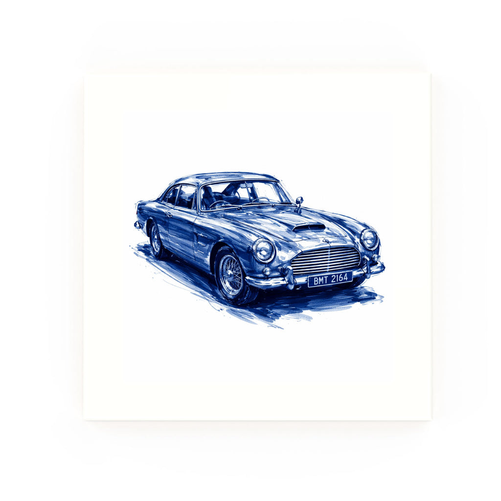 Aston Martin DB5 Delft blue decorative ceramic tile – no corner style