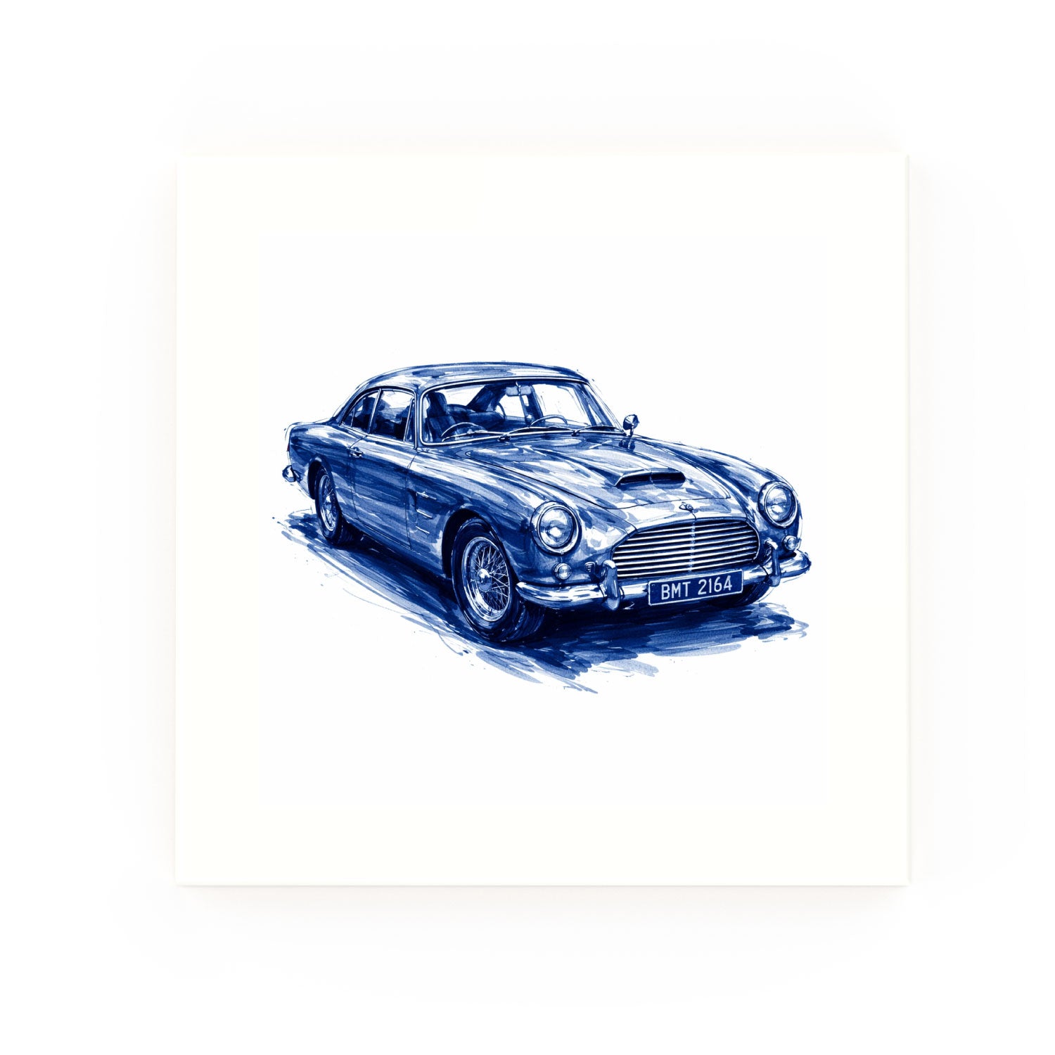 Aston Martin DB5 Delft blue decorative ceramic tile – no corner style