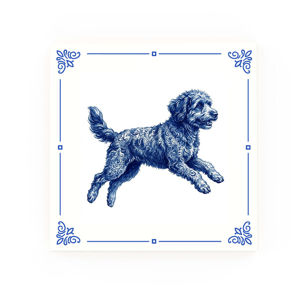 Aussie Doodle Delft blue decorative ceramic tile – Classic corner style