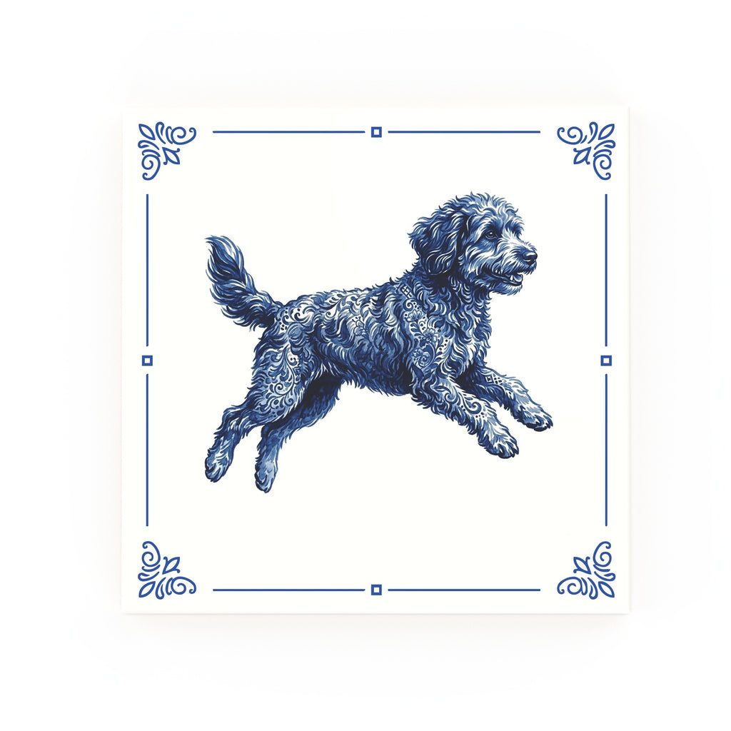 Aussie Doodle Delft blue decorative ceramic tile – Classic corner style