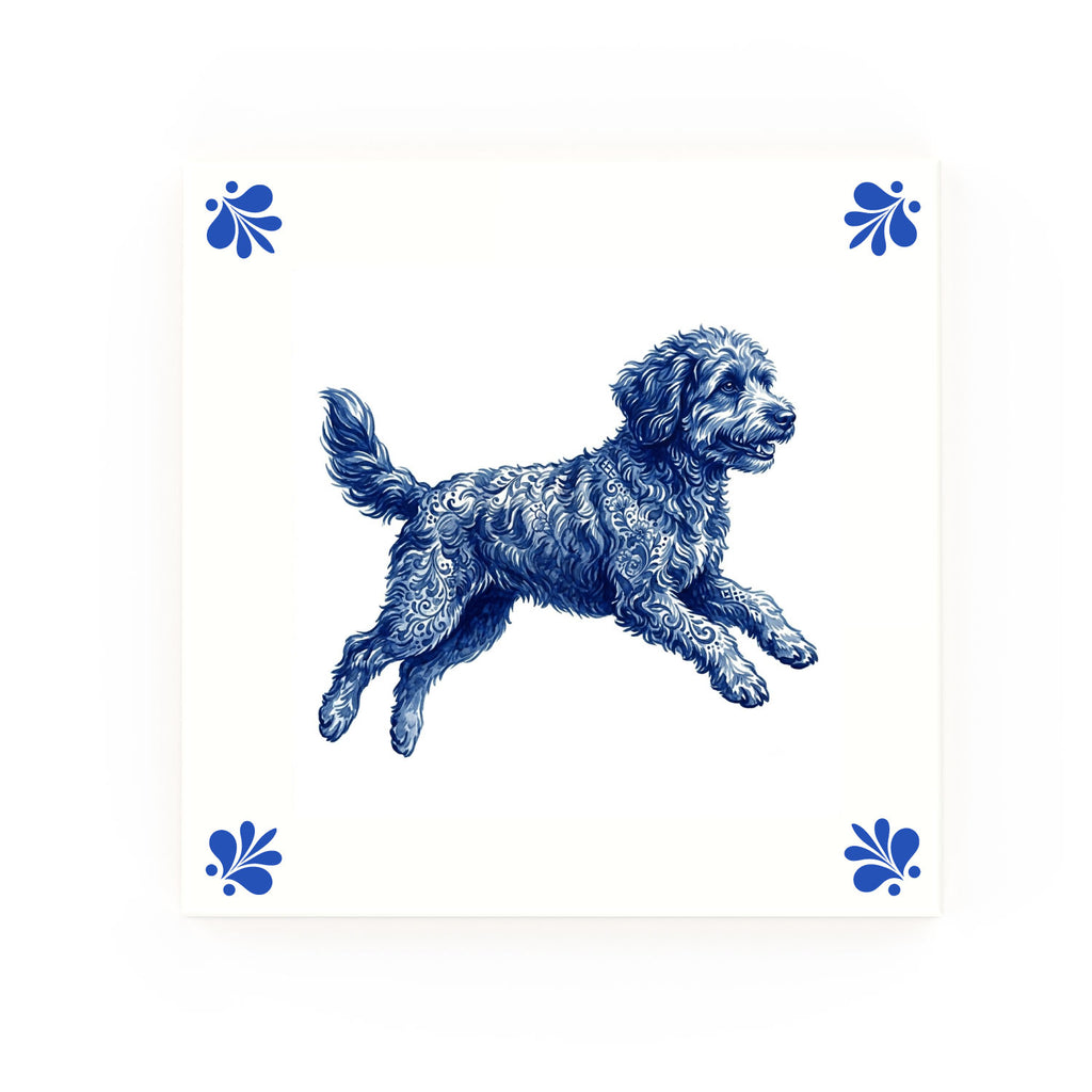 Aussie Doodle Delft blue decorative ceramic tile – Modern corner style