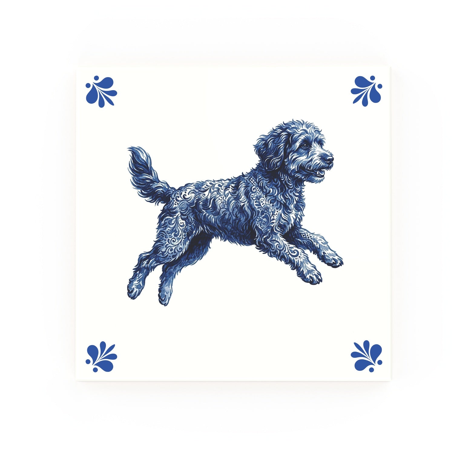 Aussie Doodle Delft blue decorative ceramic tile – Modern corner style