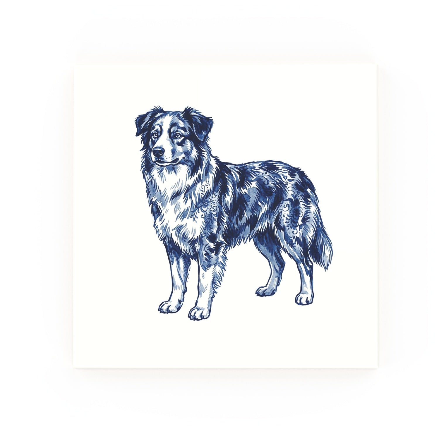 Australian Shepherd Delft blue decorative ceramic tile – no corner style
