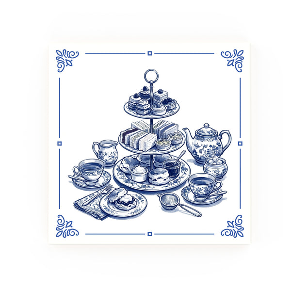 Afternoon tea Delft blue decorative ceramic tile – classic corners