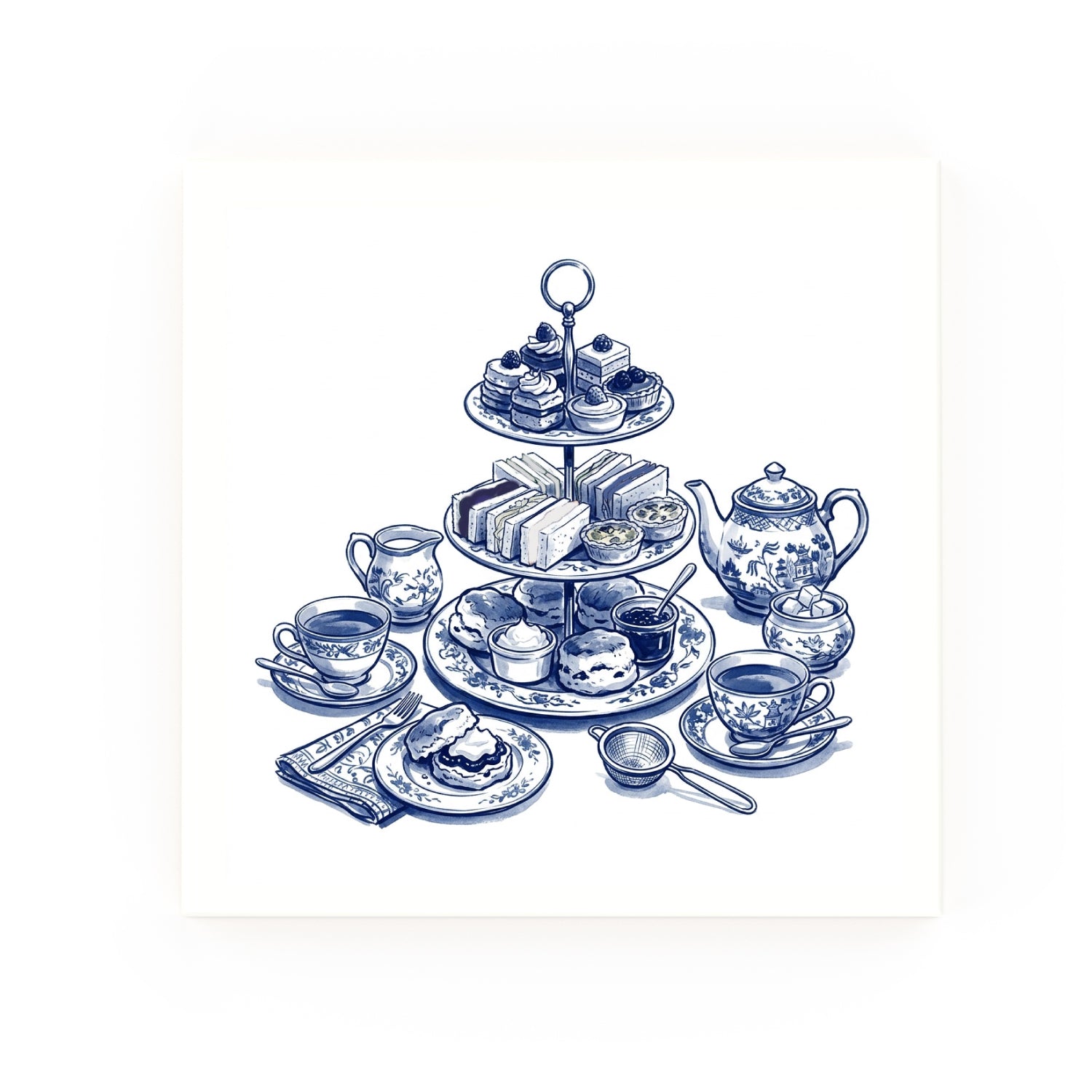 Delft blue ceramic tile no border – afternoon tea design