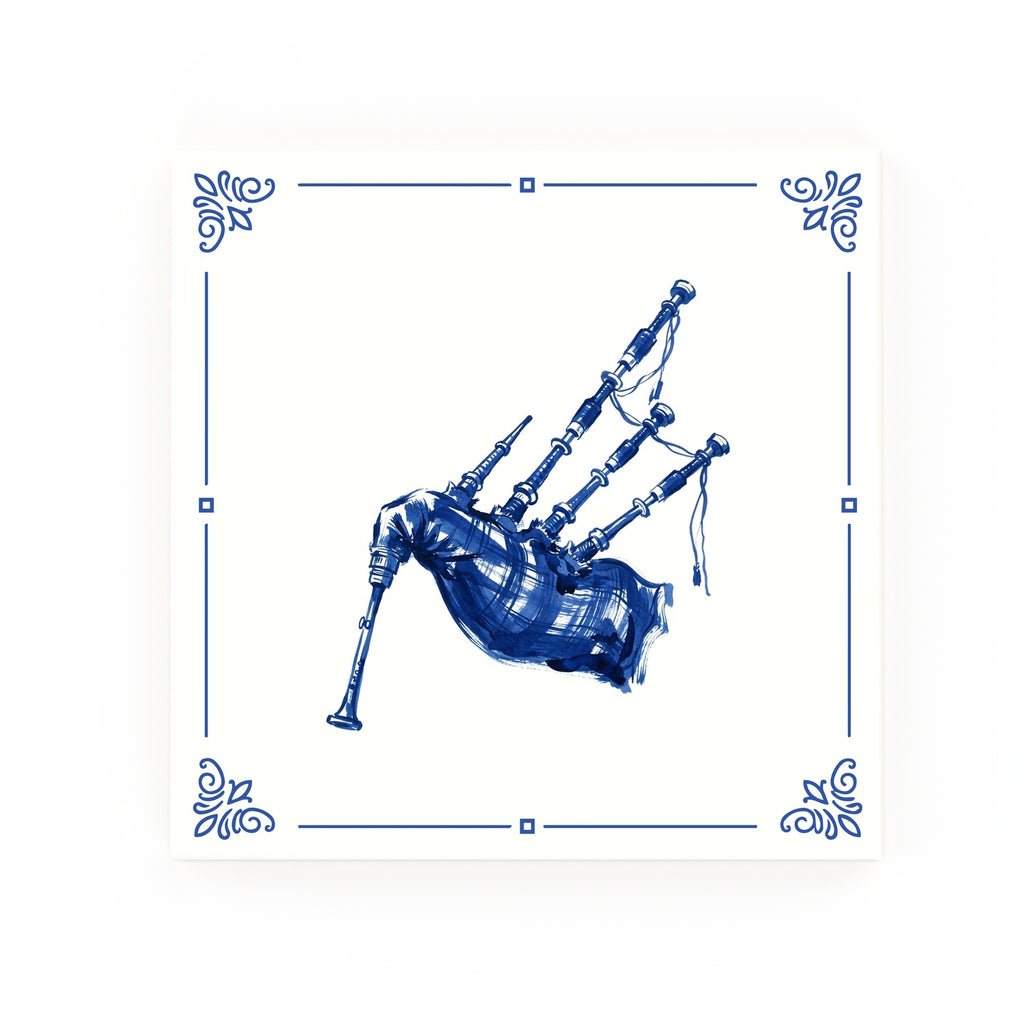 Bagpipes Delft blue decorative ceramic tile – Classic corner style