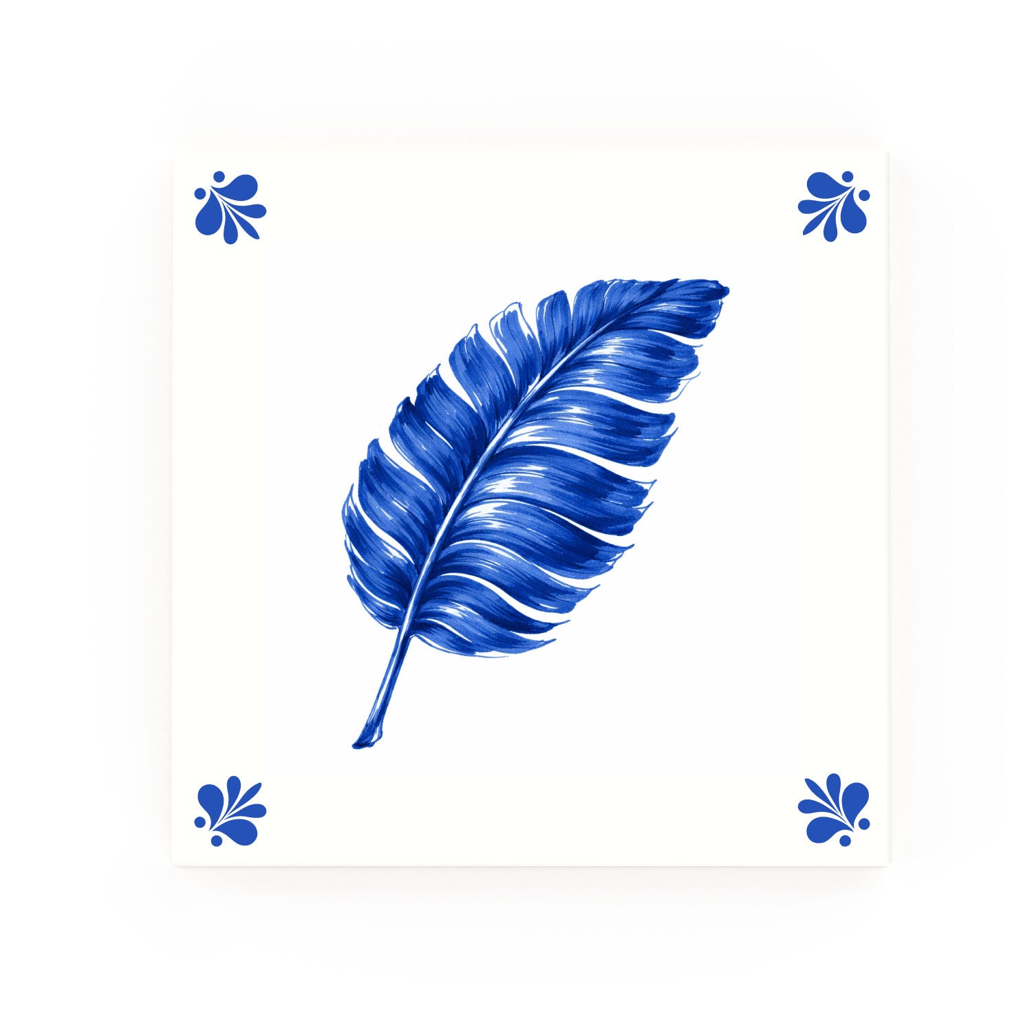 Banana Leaf Delft blue decorative ceramic tile – Modern corner style