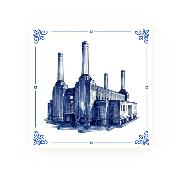 Battersea Power Station Delft blue decorative ceramic tile – Classic corner style