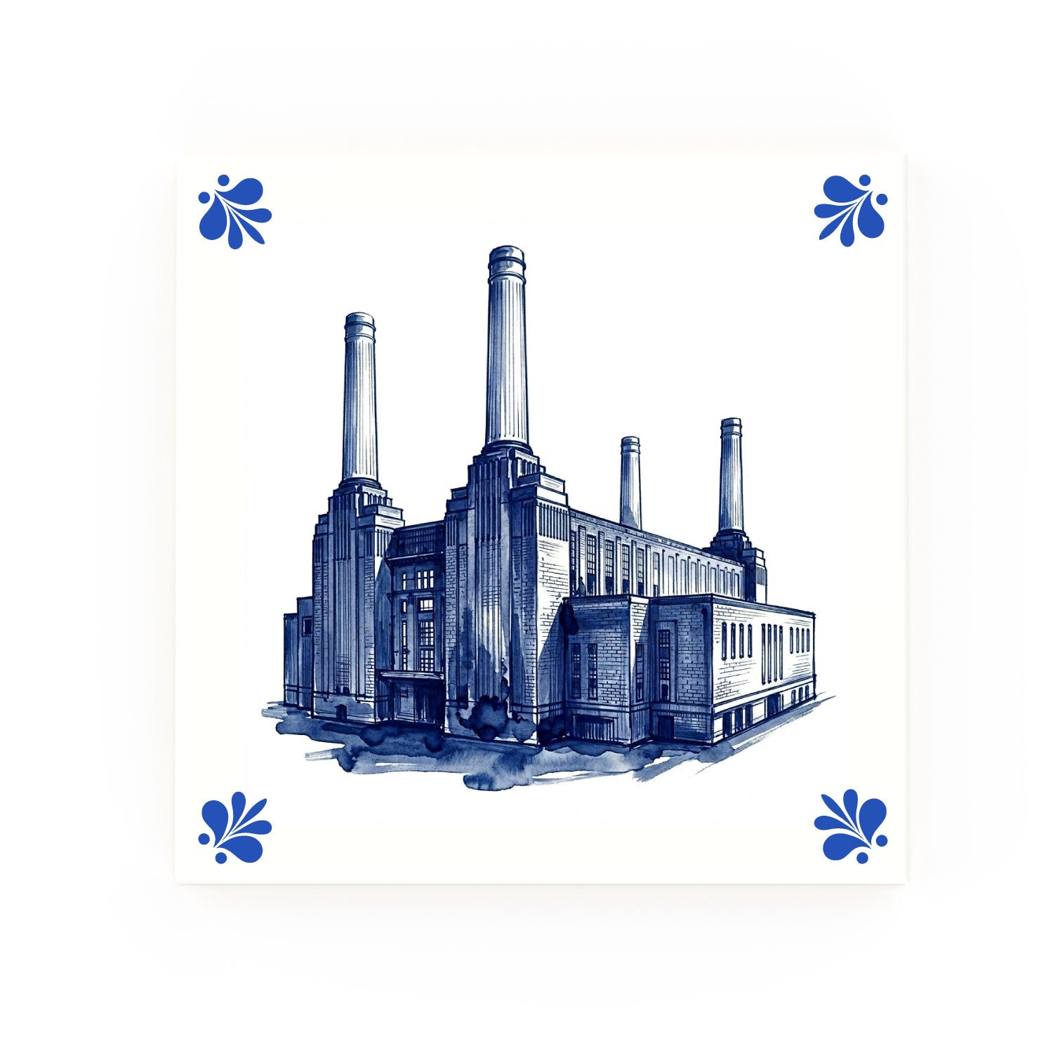 Battersea Power Station Delft blue decorative ceramic tile – Modern corner style