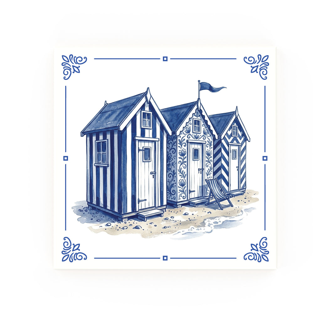 Beach Hut Delft blue decorative ceramic tile – classic corners