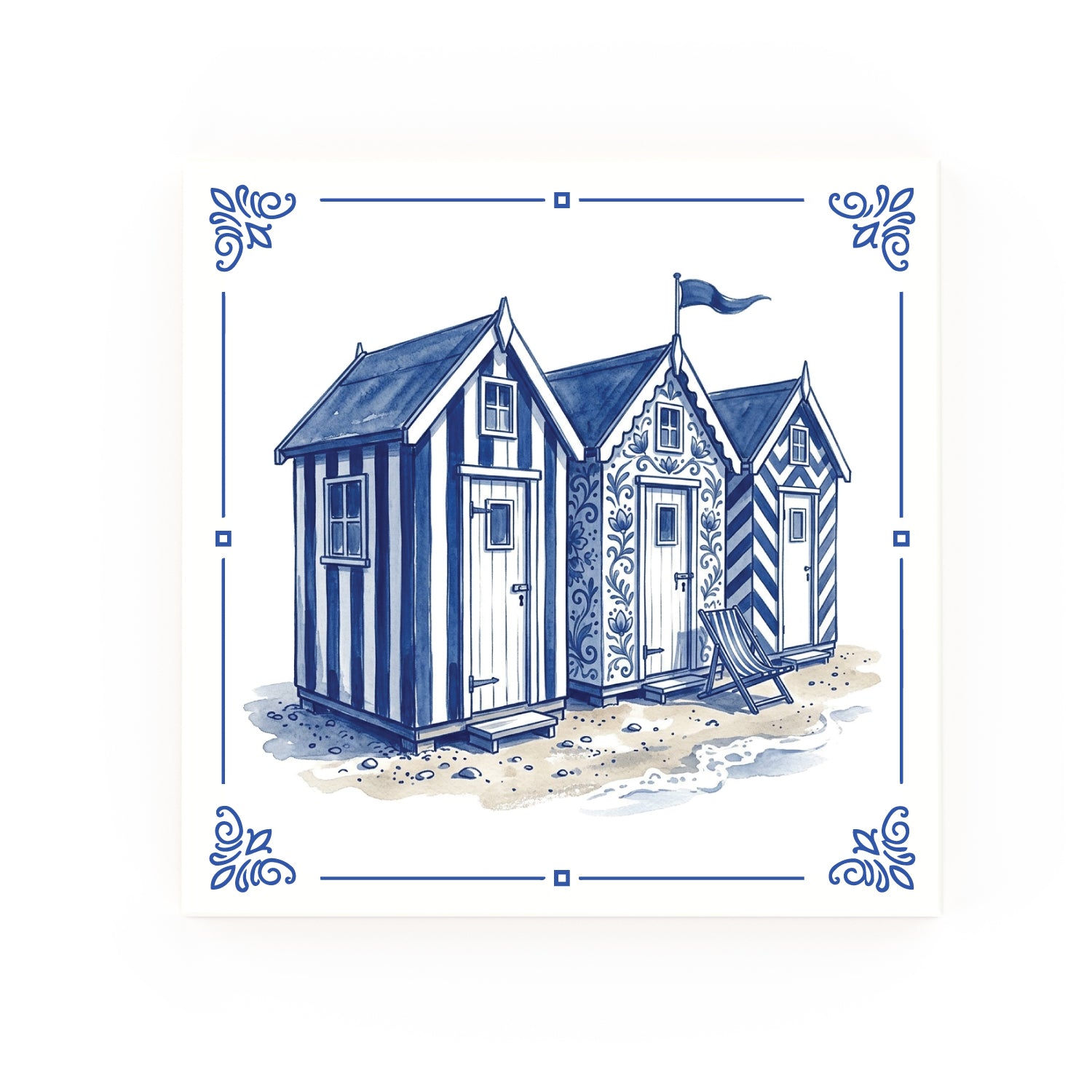 Beach Hut Delft blue decorative ceramic tile – classic corners