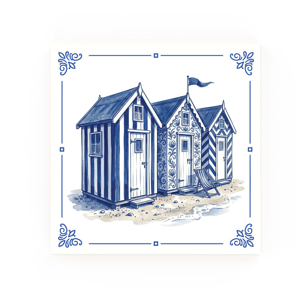 Beach Hut Delft blue decorative ceramic tile – classic corners