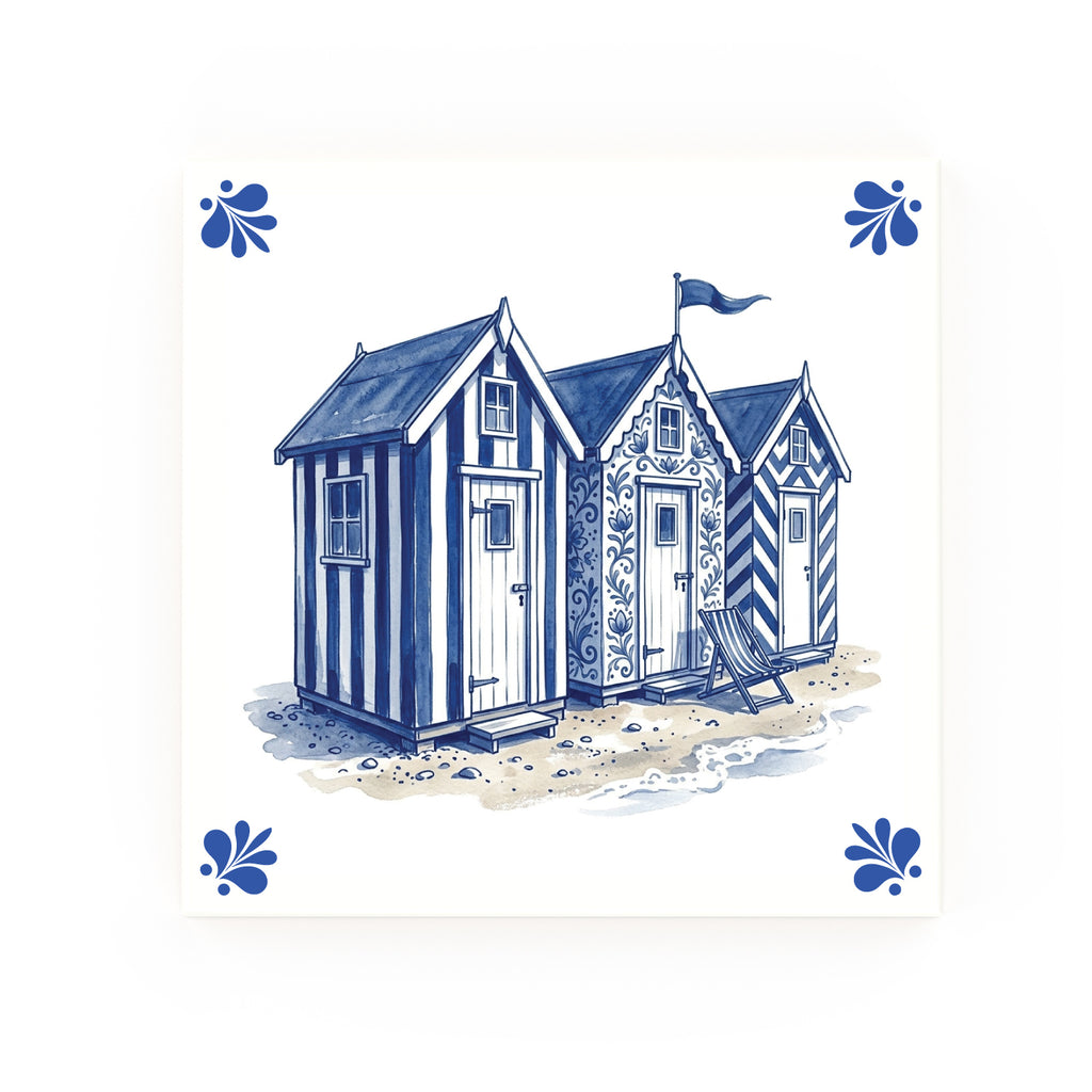 Beach Hut Delft blue tile – modern rounded corners