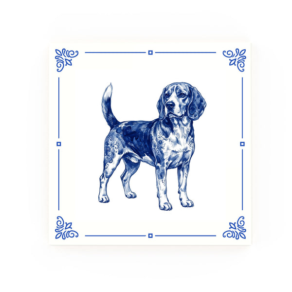 Beagle Delft blue decorative ceramic tile – Classic corner style