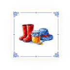 Bear Red Wellies Delft blue decorative ceramic tile – classic corners