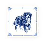 Bernese Mountain Dog Delft blue decorative ceramic tile – Classic corner style