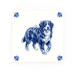 Bernese Mountain Dog Delft blue decorative ceramic tile – Modern corner style