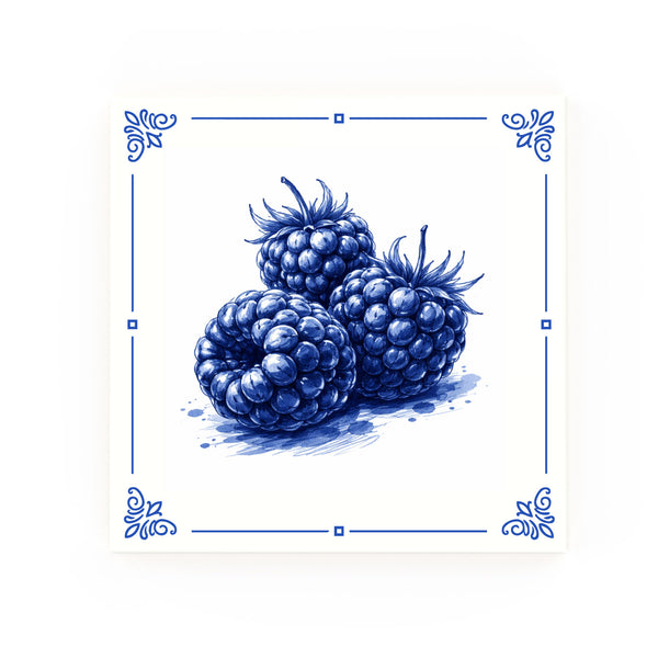 Blackberries Delft blue decorative ceramic tile – Classic corner style