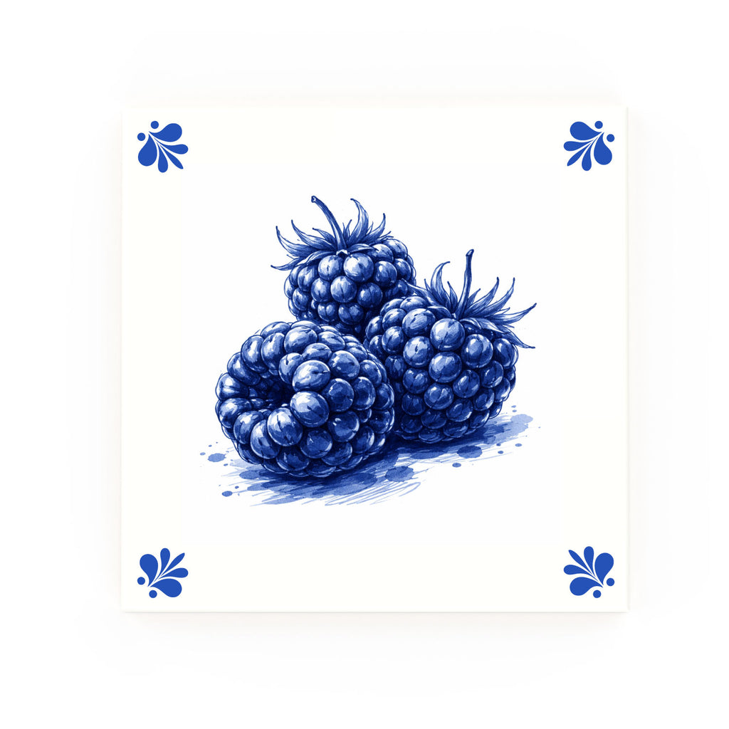 Blackberries Delft blue decorative ceramic tile – Modern corner style