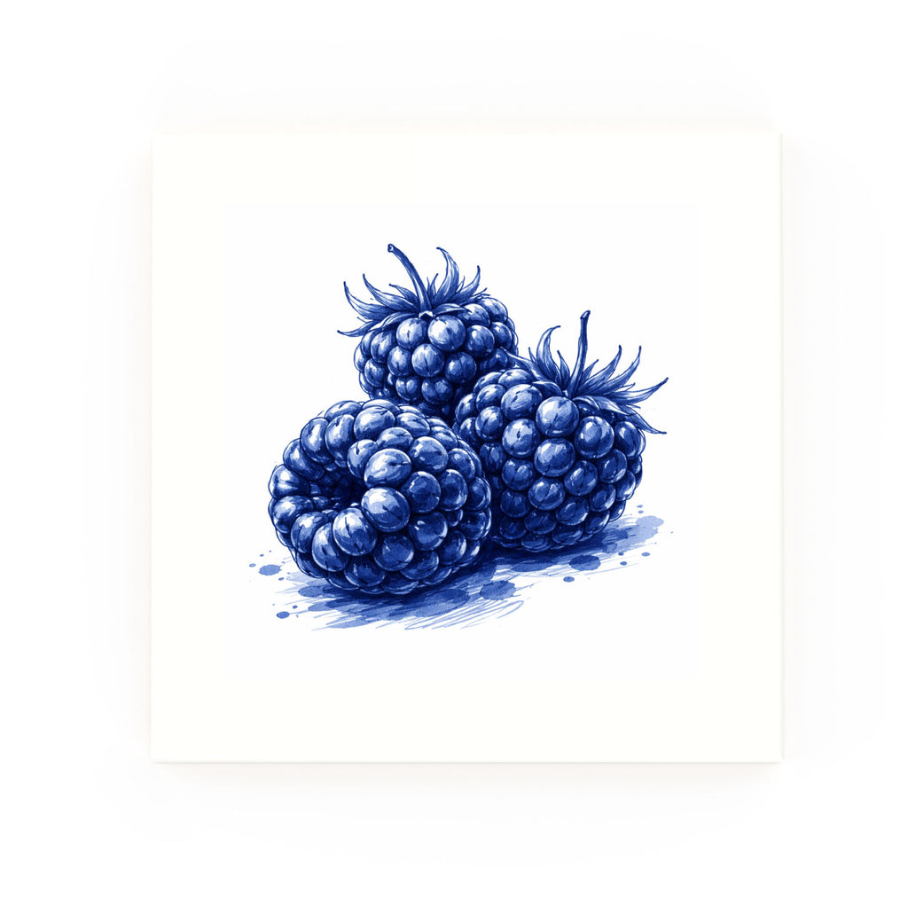 Blackberries Delft blue decorative ceramic tile – no corner style
