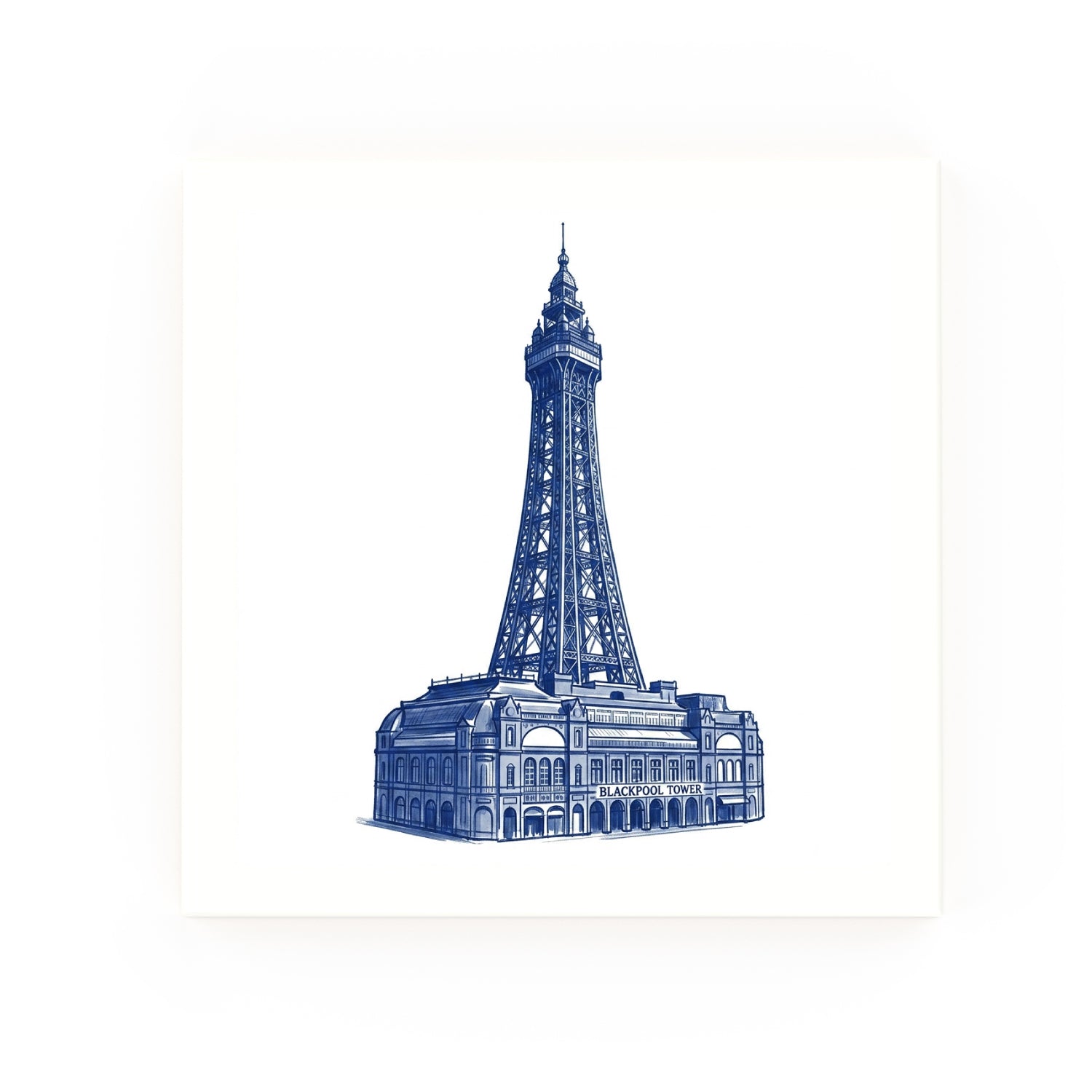 Delft blue ceramic tile no border – Blackpool Tower design