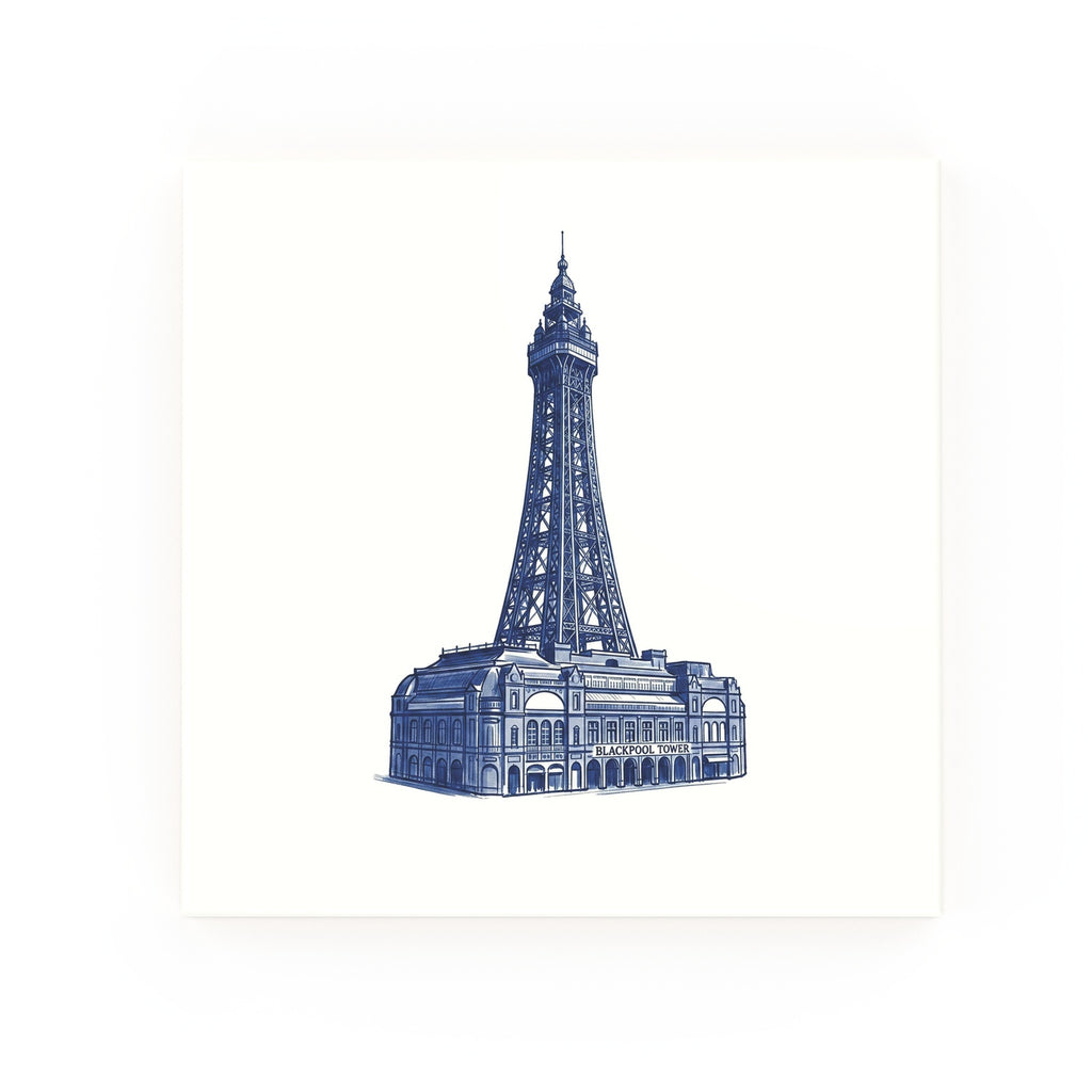 Delft blue ceramic tile no border – Blackpool Tower design