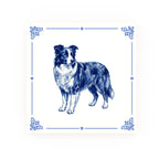 Border Collie Delft blue decorative ceramic tile – Classic corner style