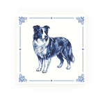 Border Collie Delft blue decorative ceramic tile – Classic corner style