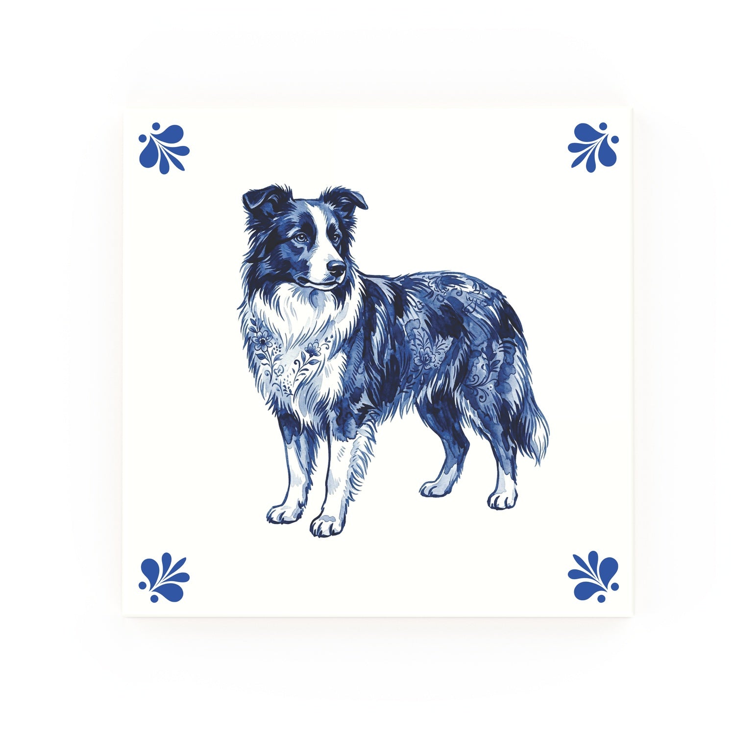 Border Collie Delft blue decorative ceramic tile – Modern corner style