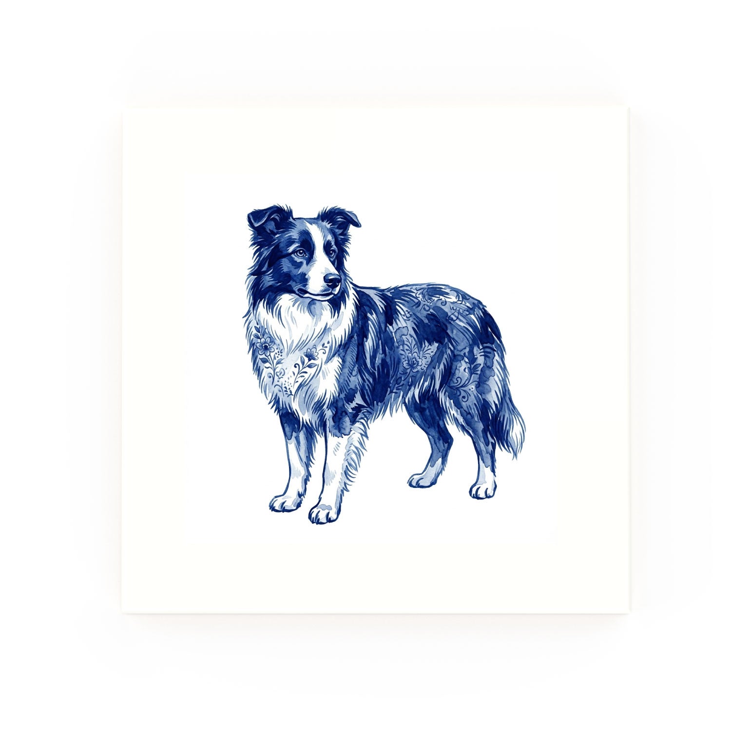Border Collie Delft blue decorative ceramic tile – no corner style