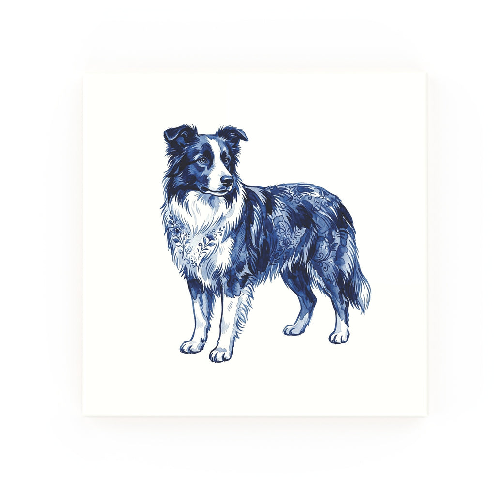 Border Collie Delft blue decorative ceramic tile – no corner style