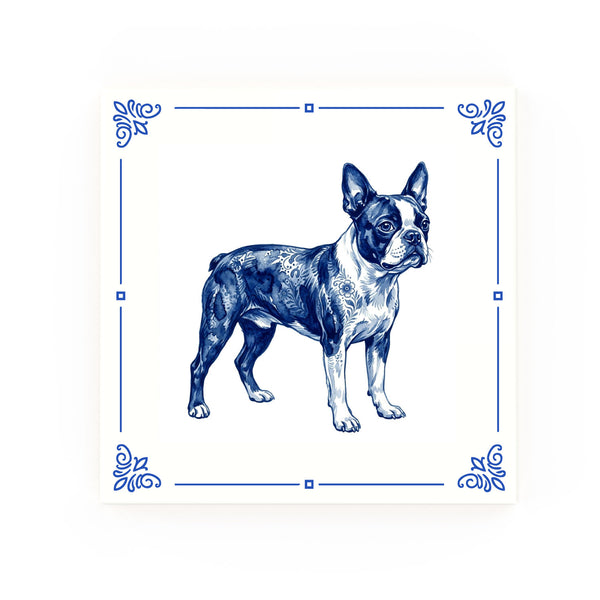 Boston Terrier Delft blue decorative ceramic tile – Classic corner style